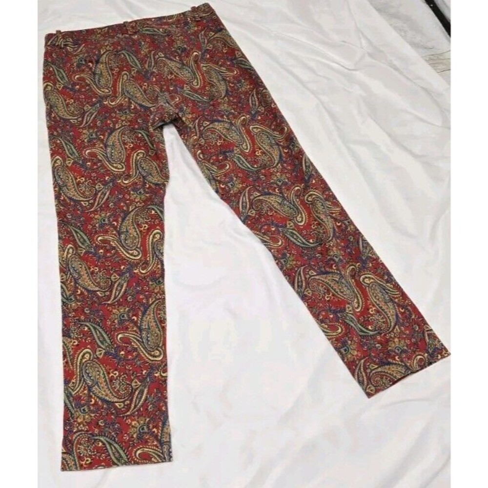 Lauren Ralph Lauren Pants Women Size 8 Paisley Pattern Deep Red - Picture 4 of 8